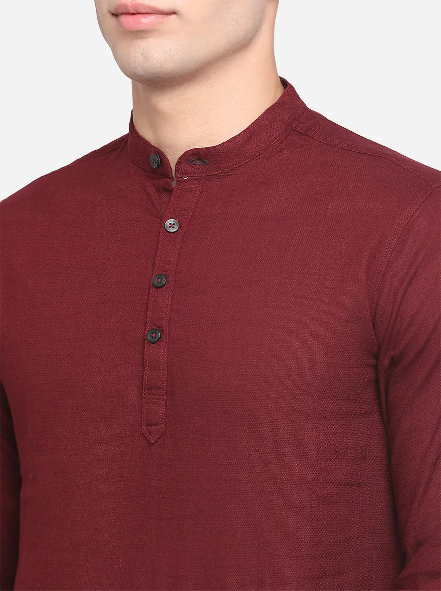 Ruby Wine Solid Slim Fit Short Kurta | Greenfibre