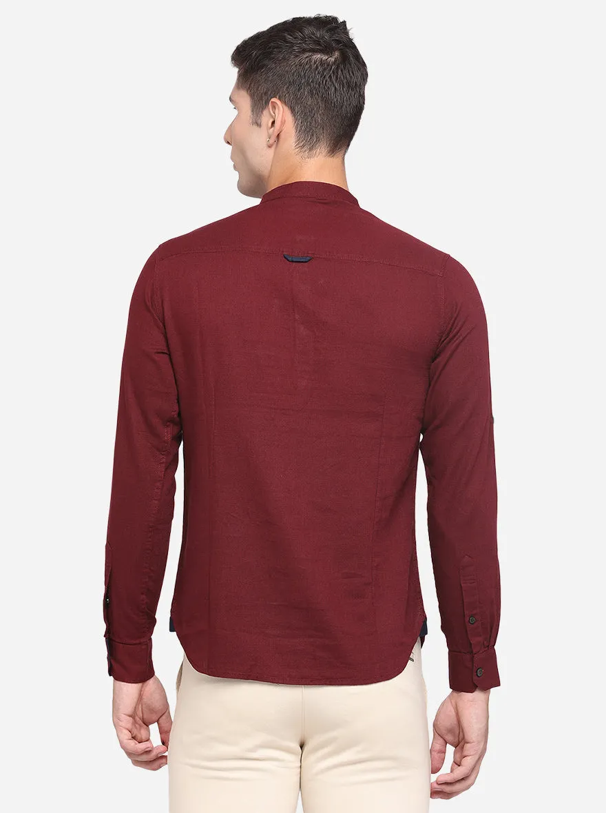 Ruby Wine Solid Slim Fit Short Kurta | Greenfibre