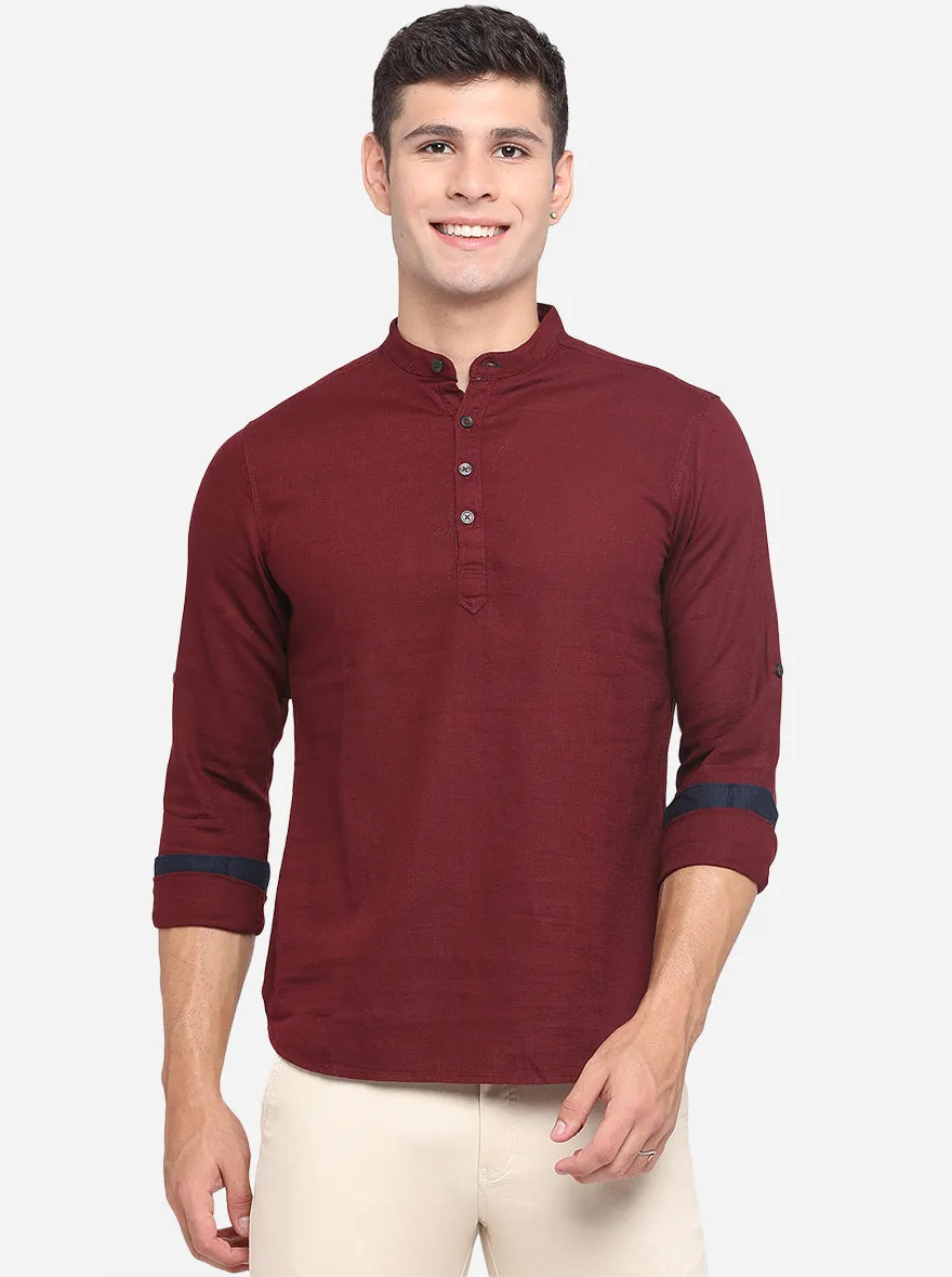 Ruby Wine Solid Slim Fit Short Kurta | Greenfibre