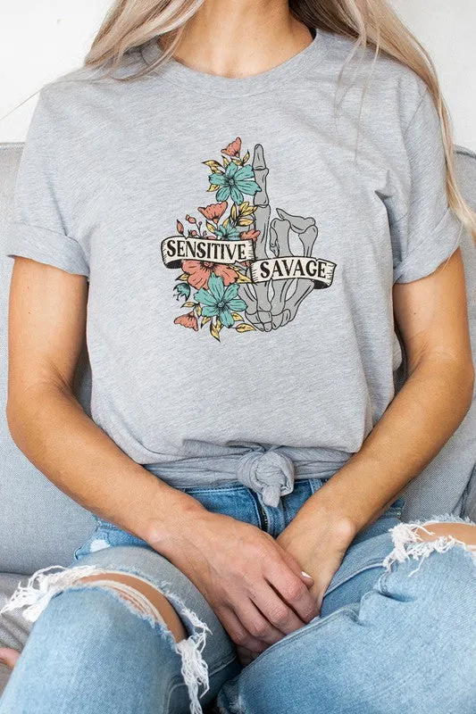 Sensitive Savage Floral Skeleton Hand Graphic Tee
