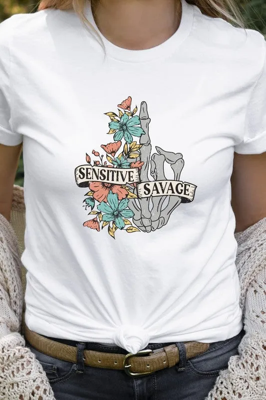 Sensitive Savage Floral Skeleton Hand Graphic Tee