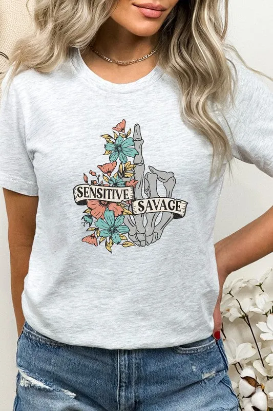 Sensitive Savage Floral Skeleton Hand Graphic Tee