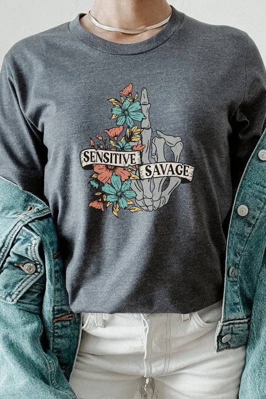 Sensitive Savage Floral Skeleton Hand Graphic Tee