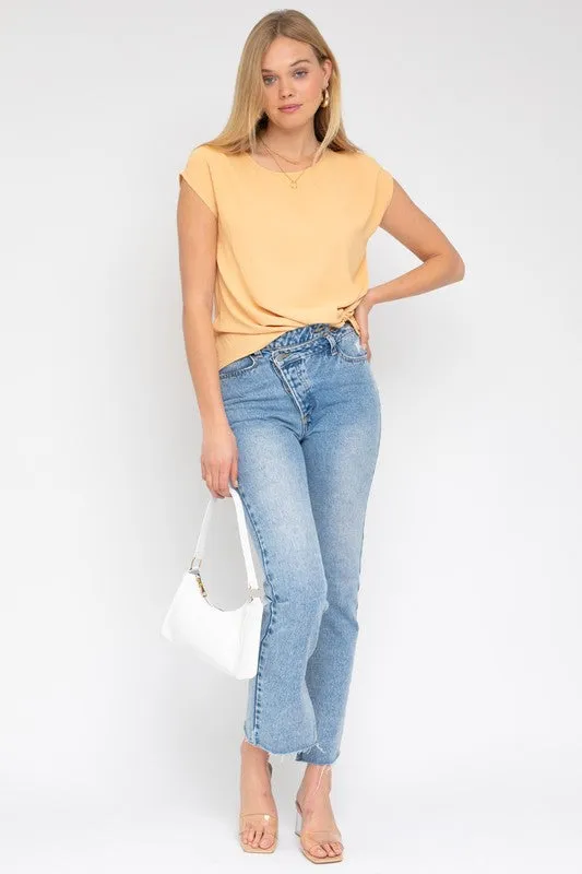 Short Sleeve Top With Twist Hem Detail