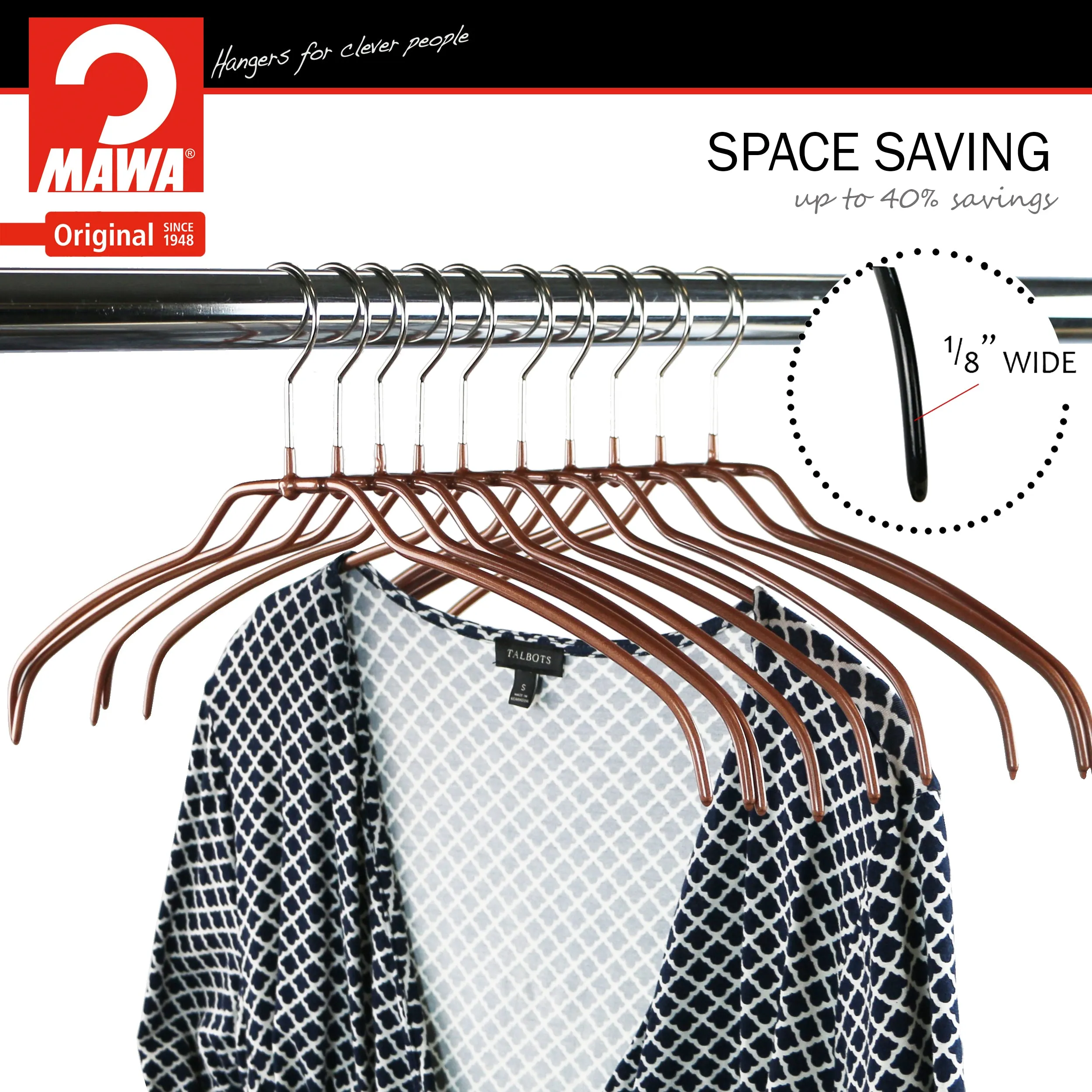 Silhouette Space-Saving Shirt Hanger, 42FT, Copper