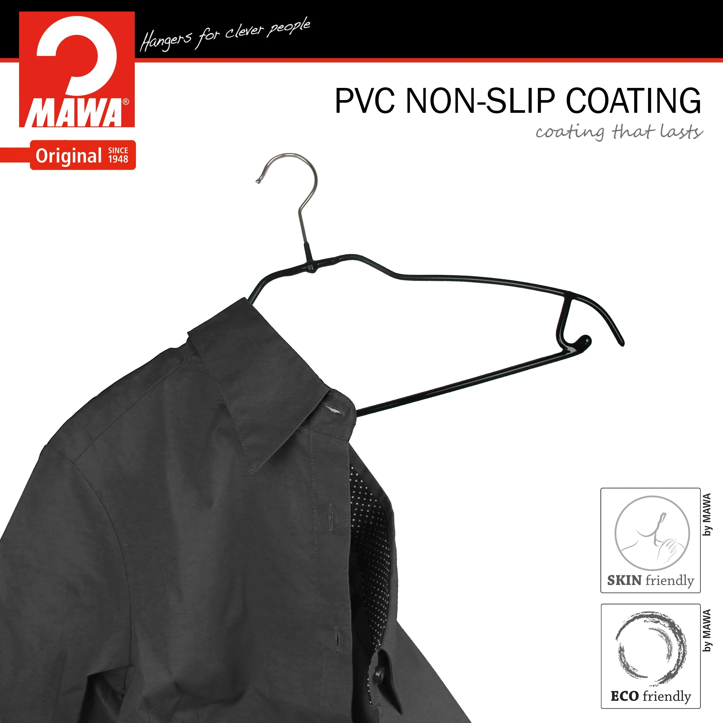 Silhouette Space-Saving Shirt with Pant Bar & Skirt Hooks, 42-FTU, Black