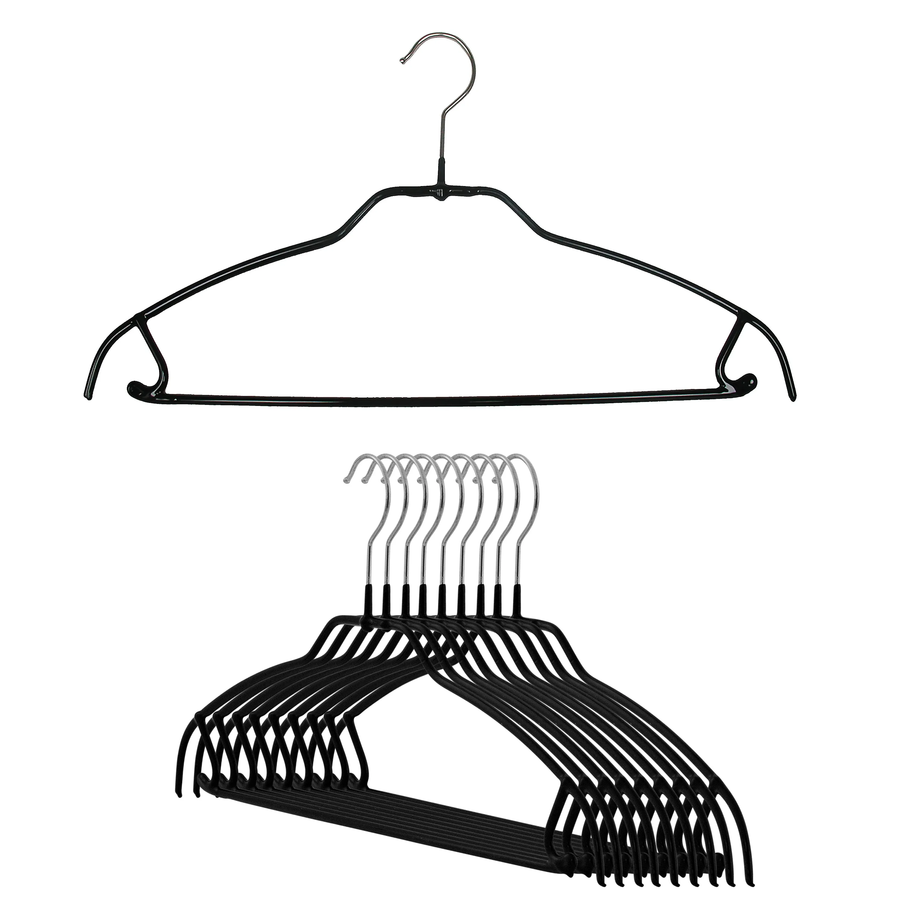 Silhouette Space-Saving Shirt with Pant Bar & Skirt Hooks, 42-FTU, Black