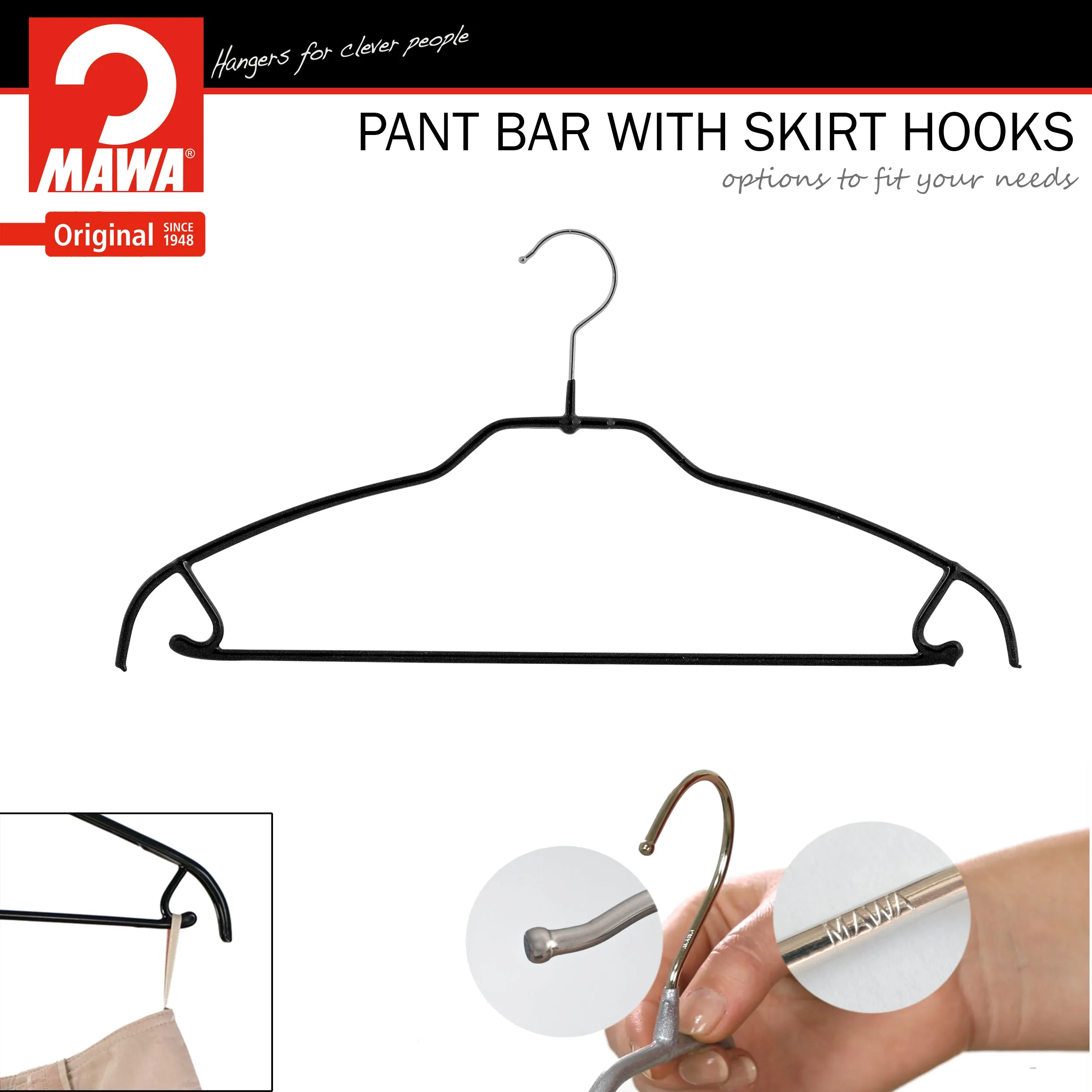 Silhouette Space-Saving Shirt with Pant Bar & Skirt Hooks, 42-FTU, Black