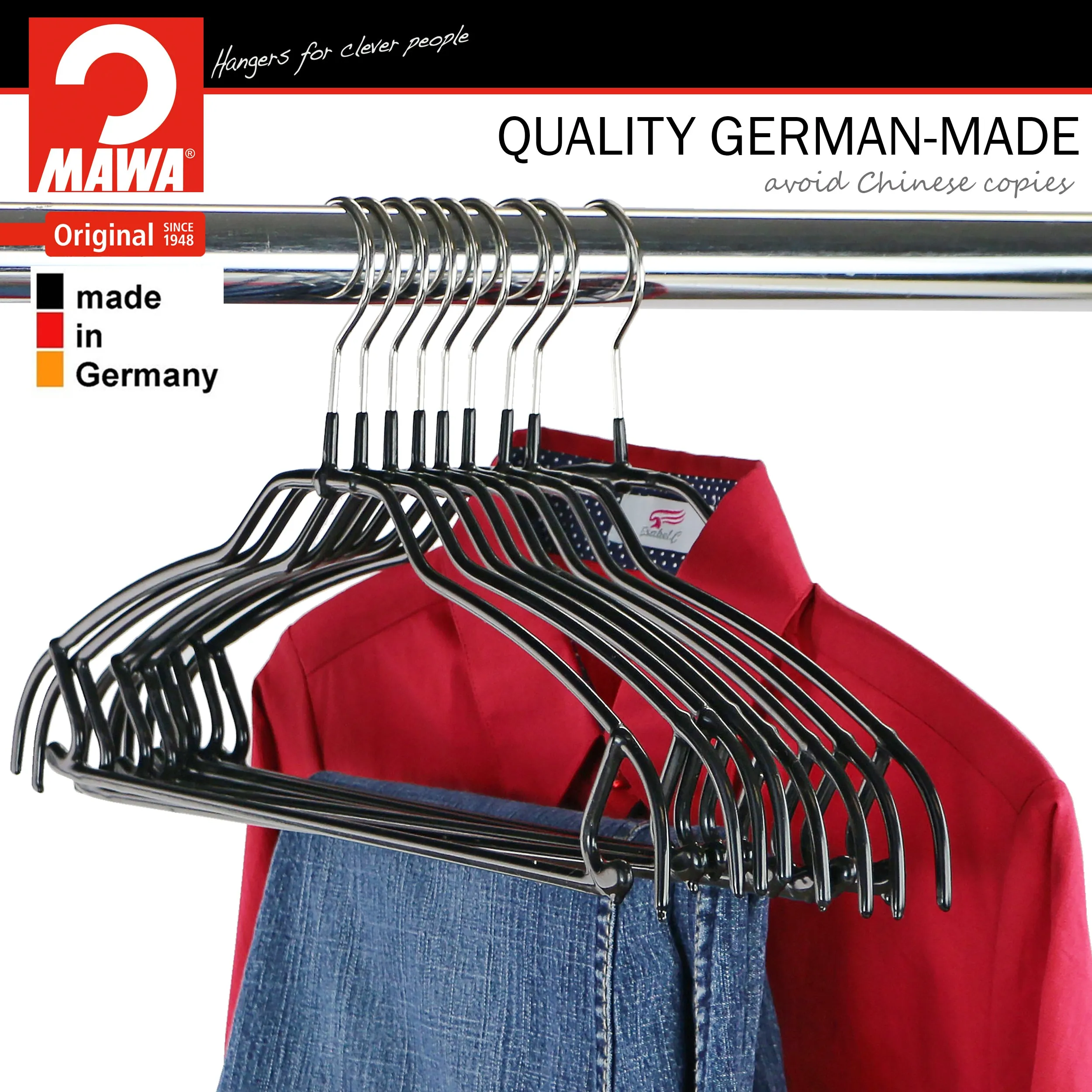 Silhouette Space-Saving Shirt with Pant Bar & Skirt Hooks, 42-FTU, Black