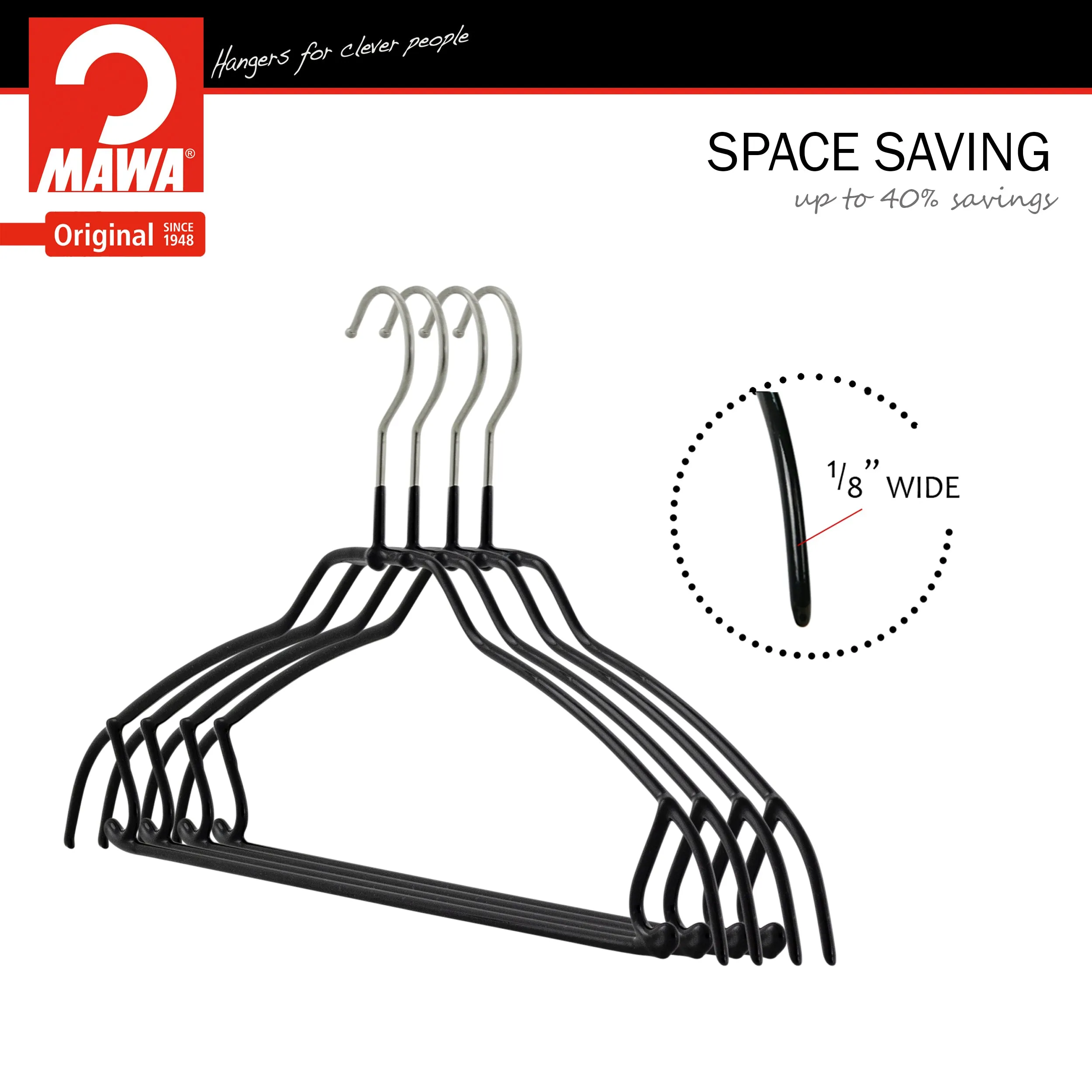 Silhouette Space-Saving Shirt with Pant Bar & Skirt Hooks, 42-FTU, Black