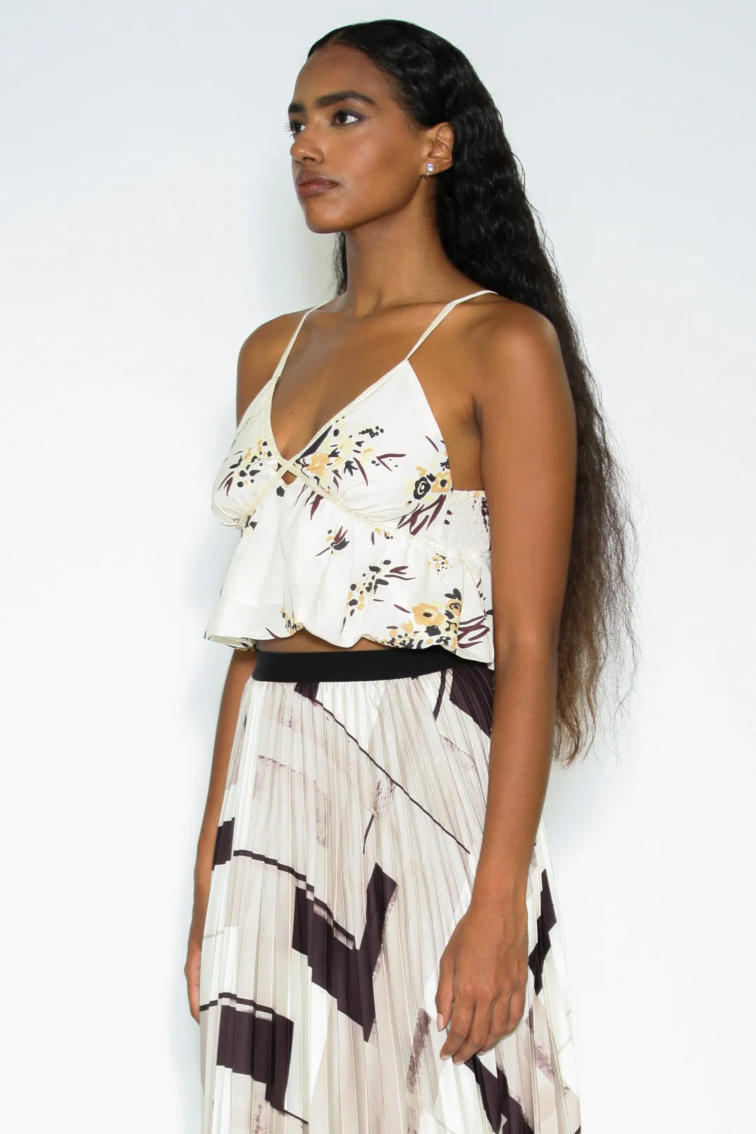Silk Prints White Baby Doll Cropped Top