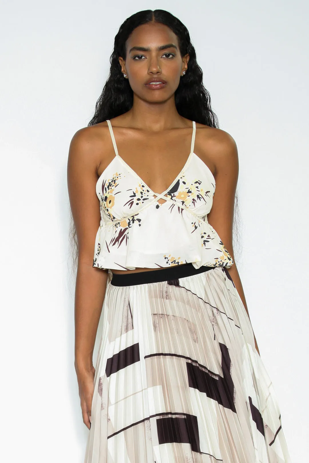 Silk Prints White Baby Doll Cropped Top