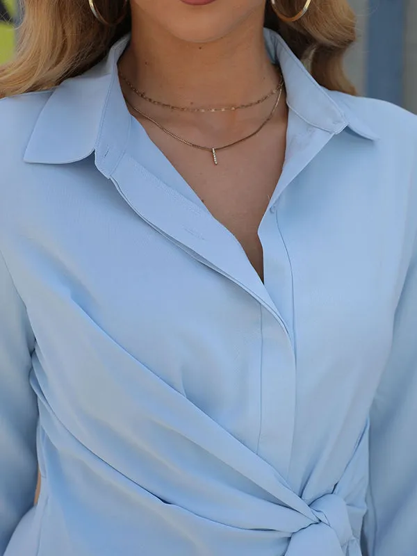 Simple Long Sleeves Buttoned Tied Solid Color Lapel Collar Blouses&Shirts Tops