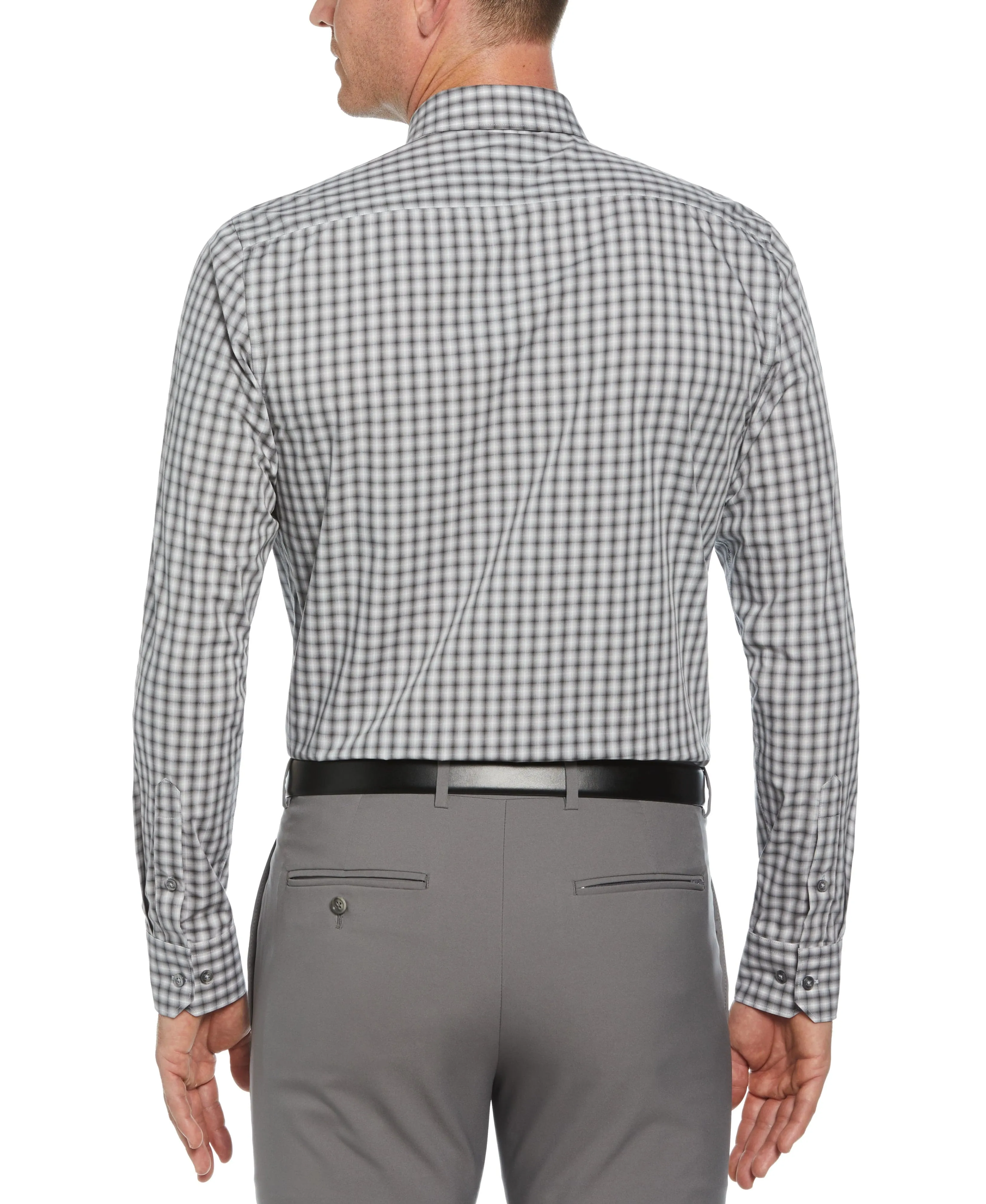 Slim Fit Button-Down Haven Ombre Checkered Plaid Dress Shirt