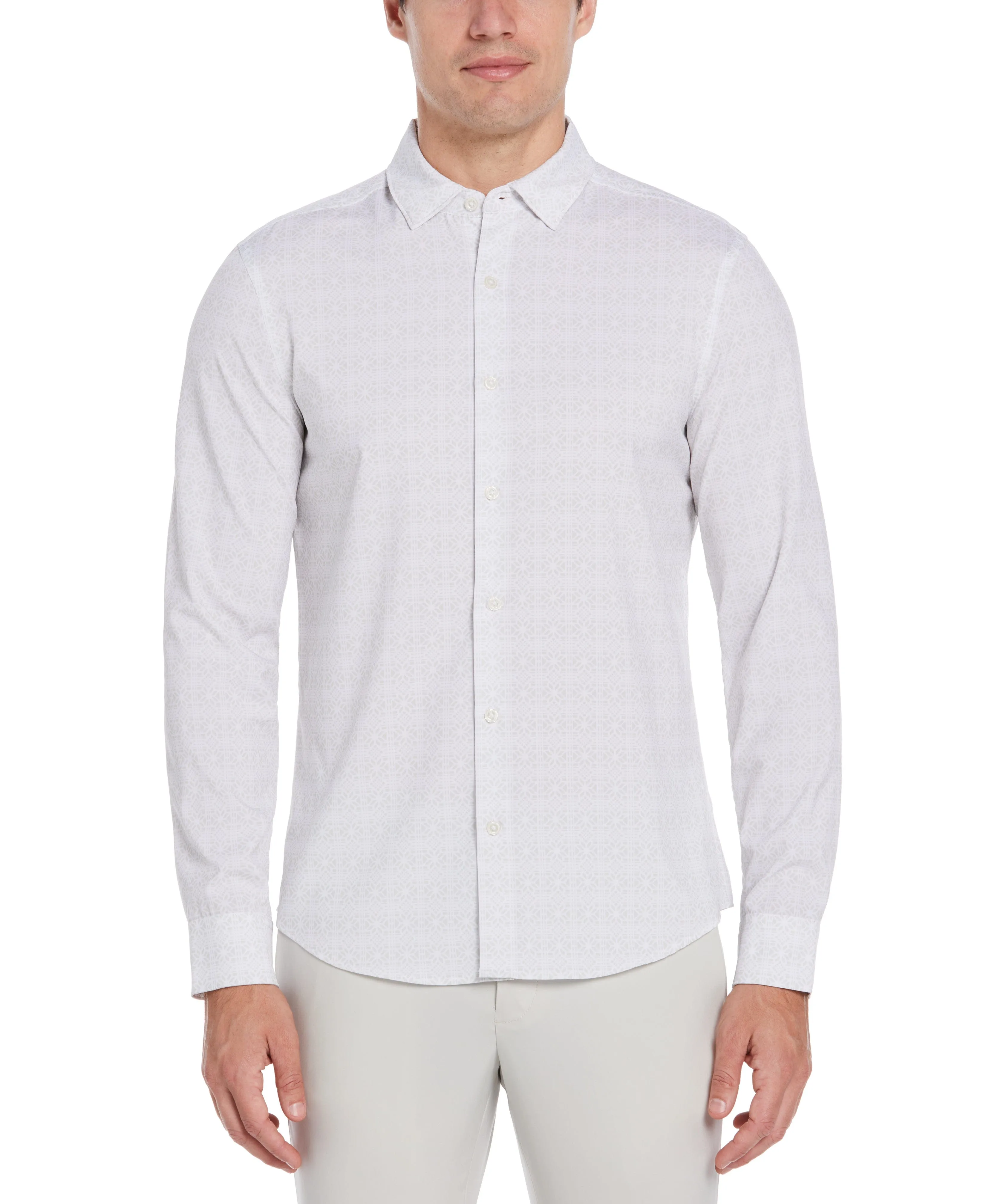 Slim Fit Untucked Total Stretch Slim Fit Mosaic Print Shirt