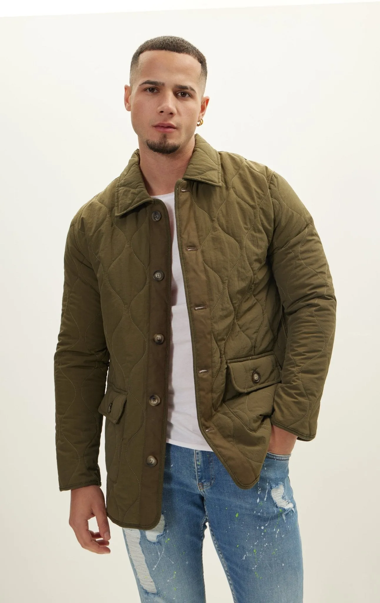 Snap Button Closure Autumn Coat - Khaki