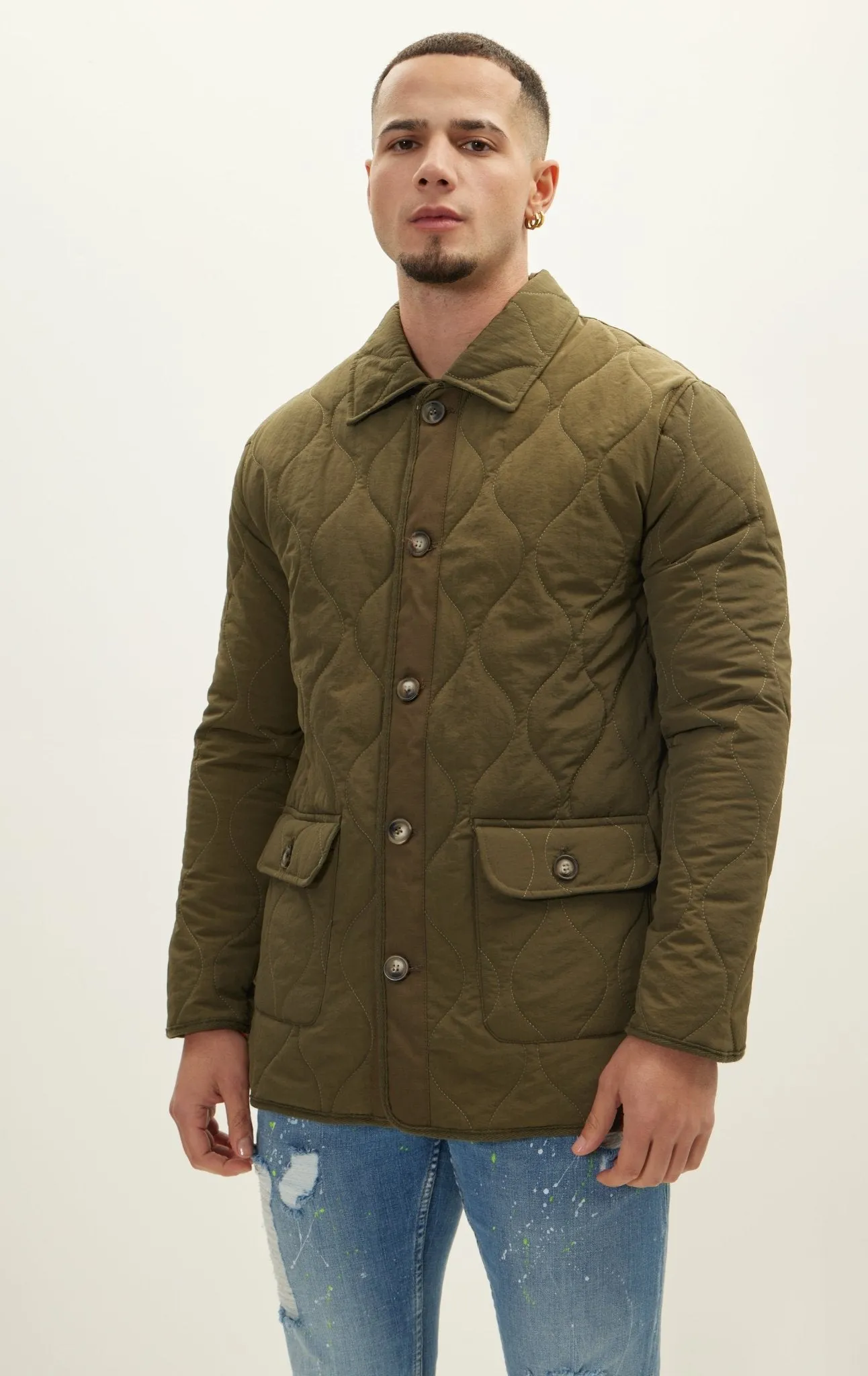 Snap Button Closure Autumn Coat - Khaki