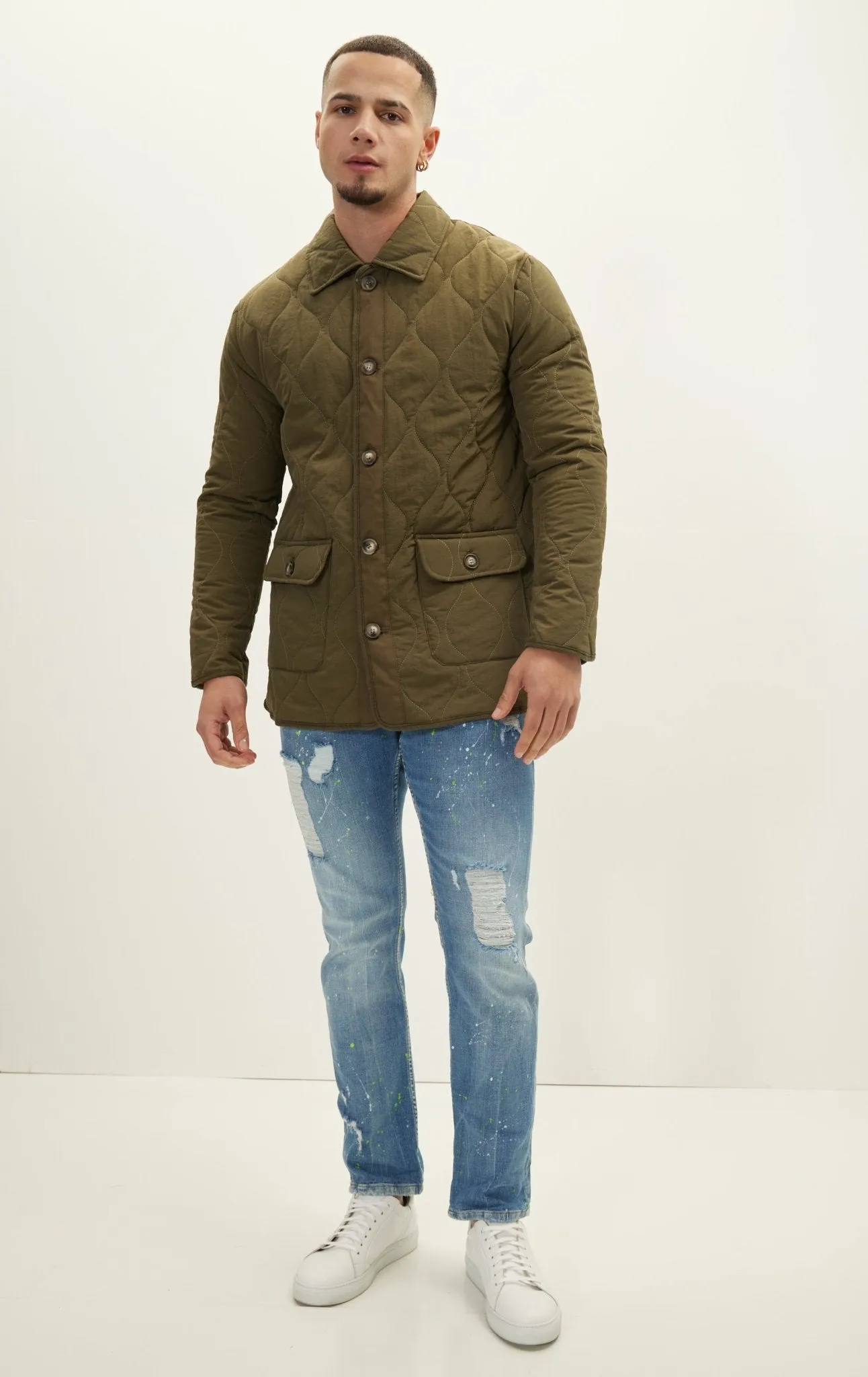 Snap Button Closure Autumn Coat - Khaki