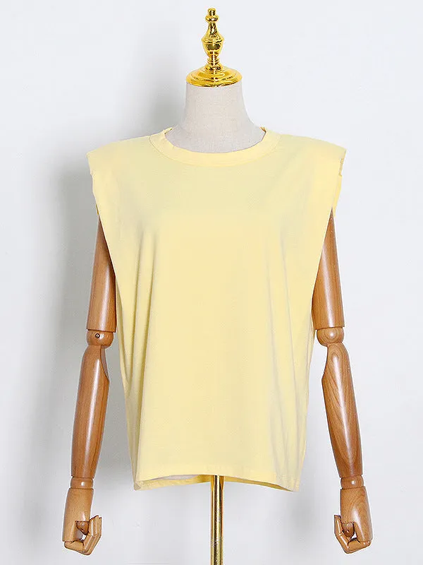 Solid Color Cap Sleeve Loose Round-Neck T-Shirts