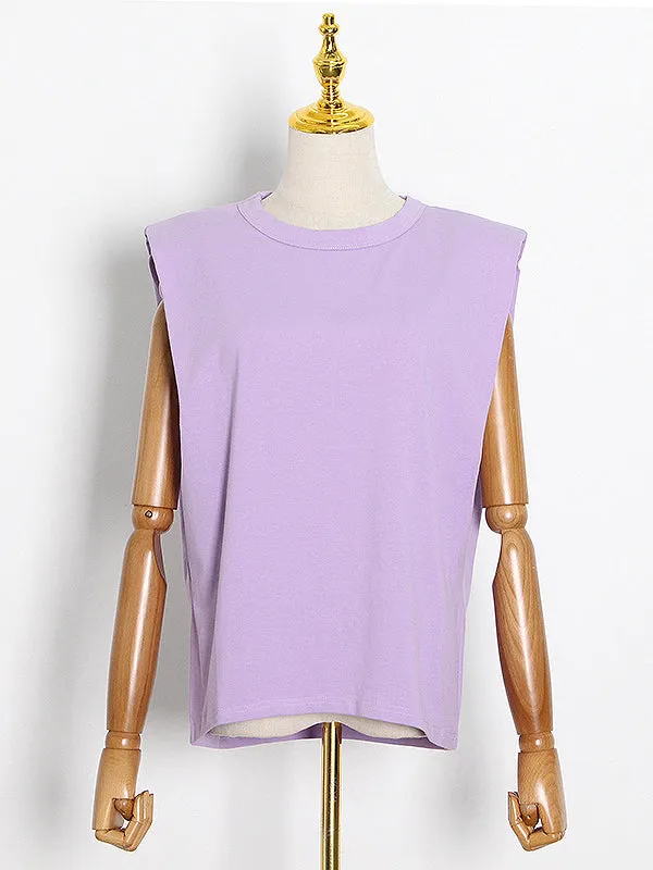 Solid Color Cap Sleeve Loose Round-Neck T-Shirts