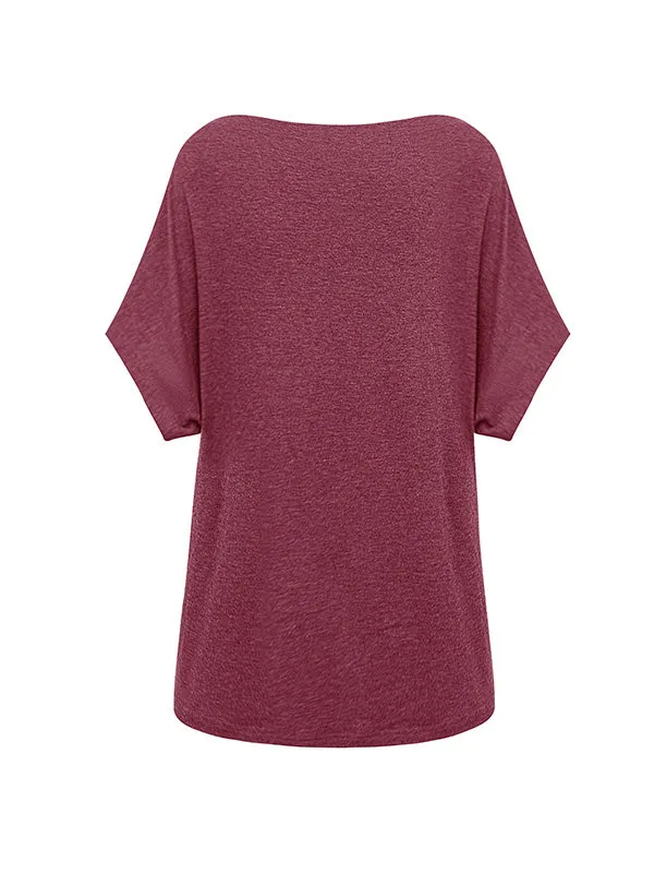 Solid Color Short Sleeves Boat Neck T-Shirts Tops