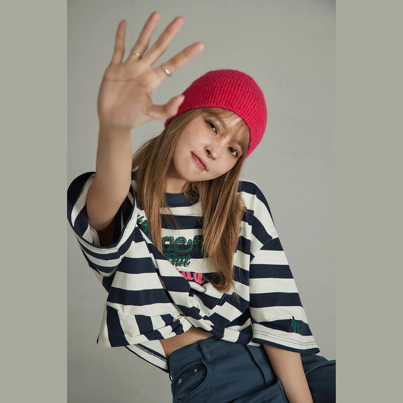 Striped Front Twist Oversize Crop T-Shirt