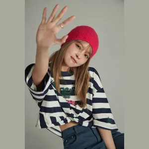 Striped Front Twist Oversize Crop T-Shirt