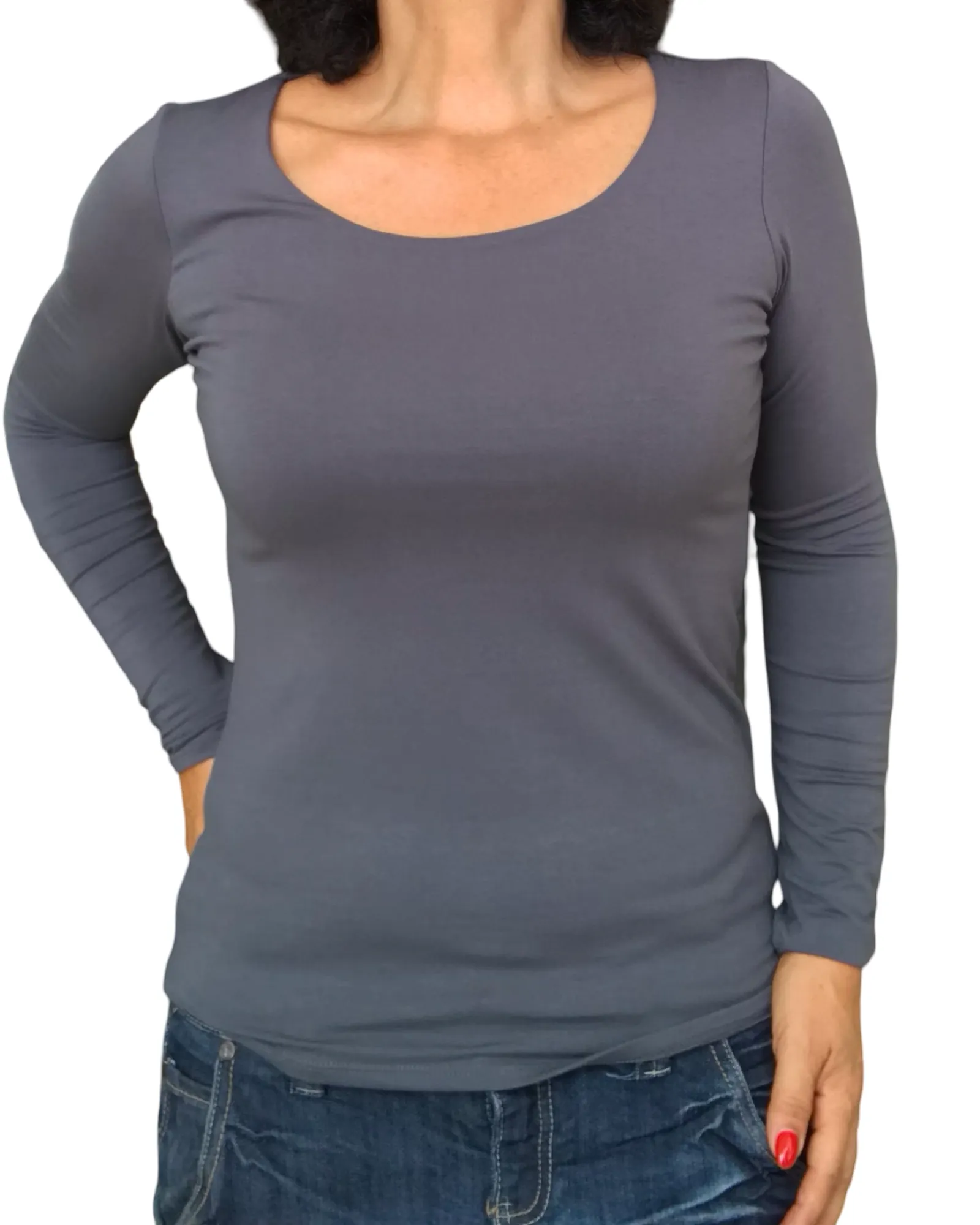 T-shirt uni Small/Médium manche longue col en U