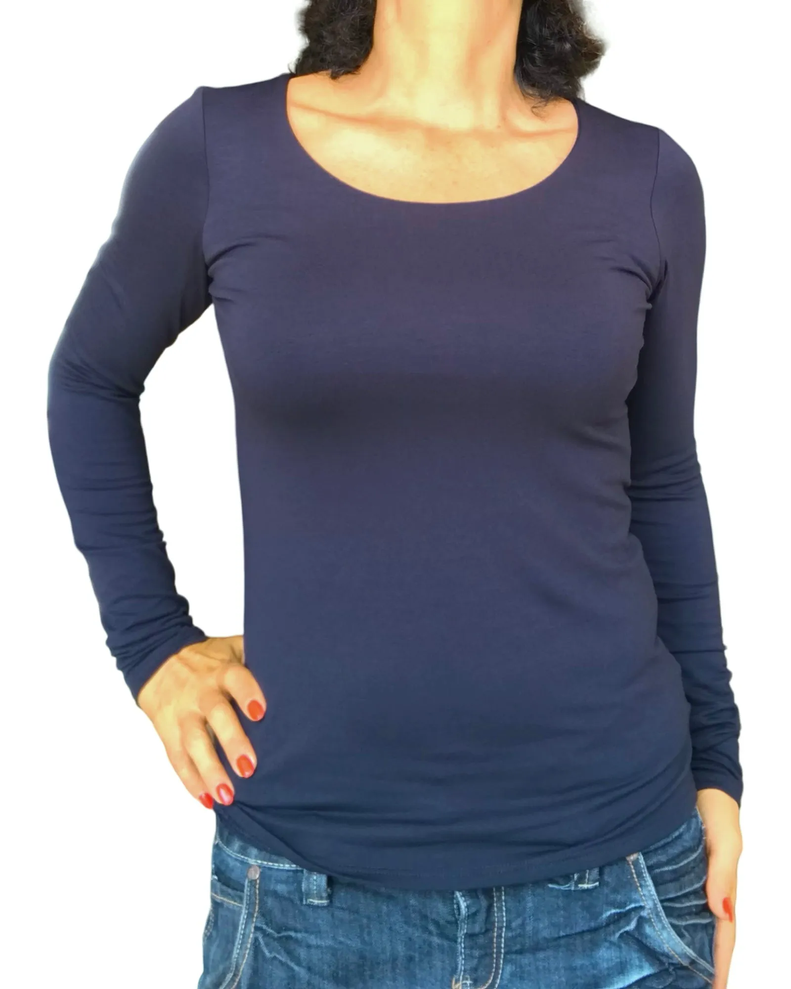 T-shirt uni Small/Médium manche longue col en U