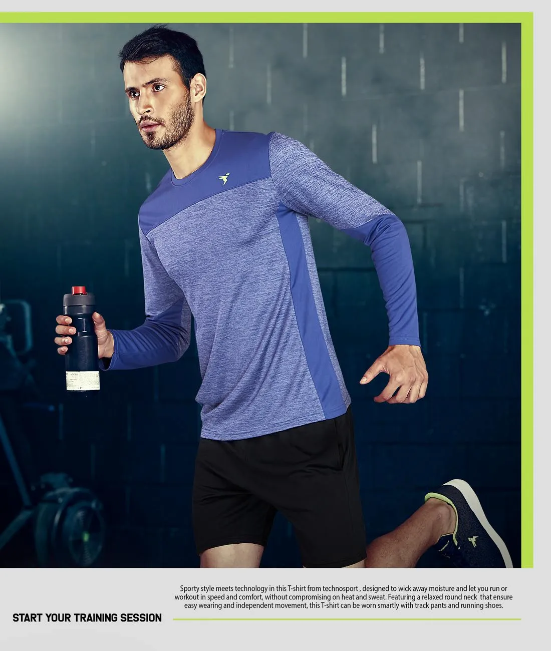 TechnoSport Crew Neck Full Sleeve Dry Fit T Shirt for Men P-473 (Spanish Blue)