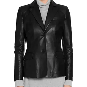 TwoButton Black Leather Blazer