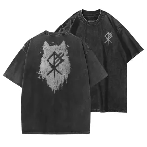 Viking Wolf Silhouette Washed T-Shirt
