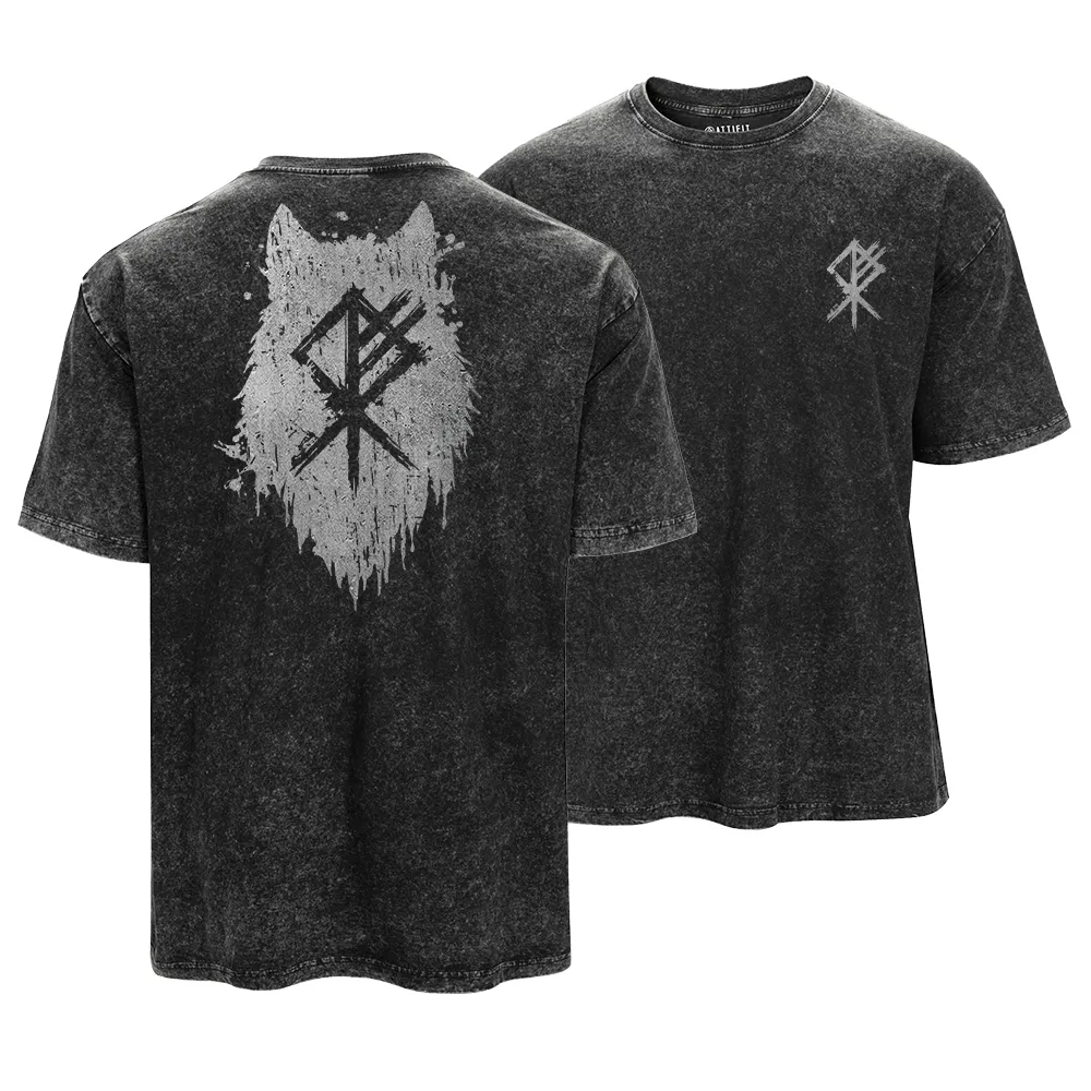 Viking Wolf Silhouette Washed T-Shirt