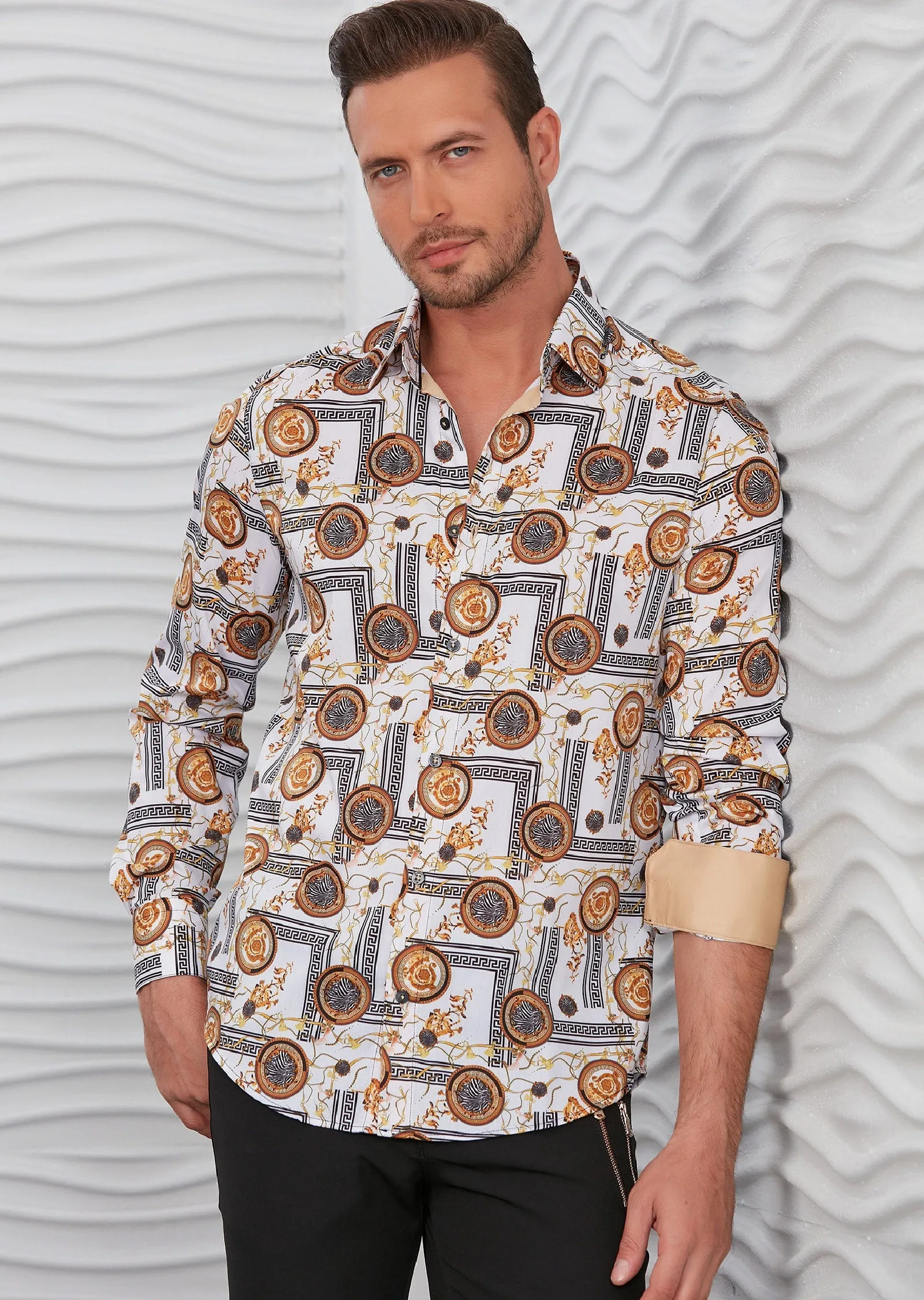 White Crest & Meander Silky Shirt