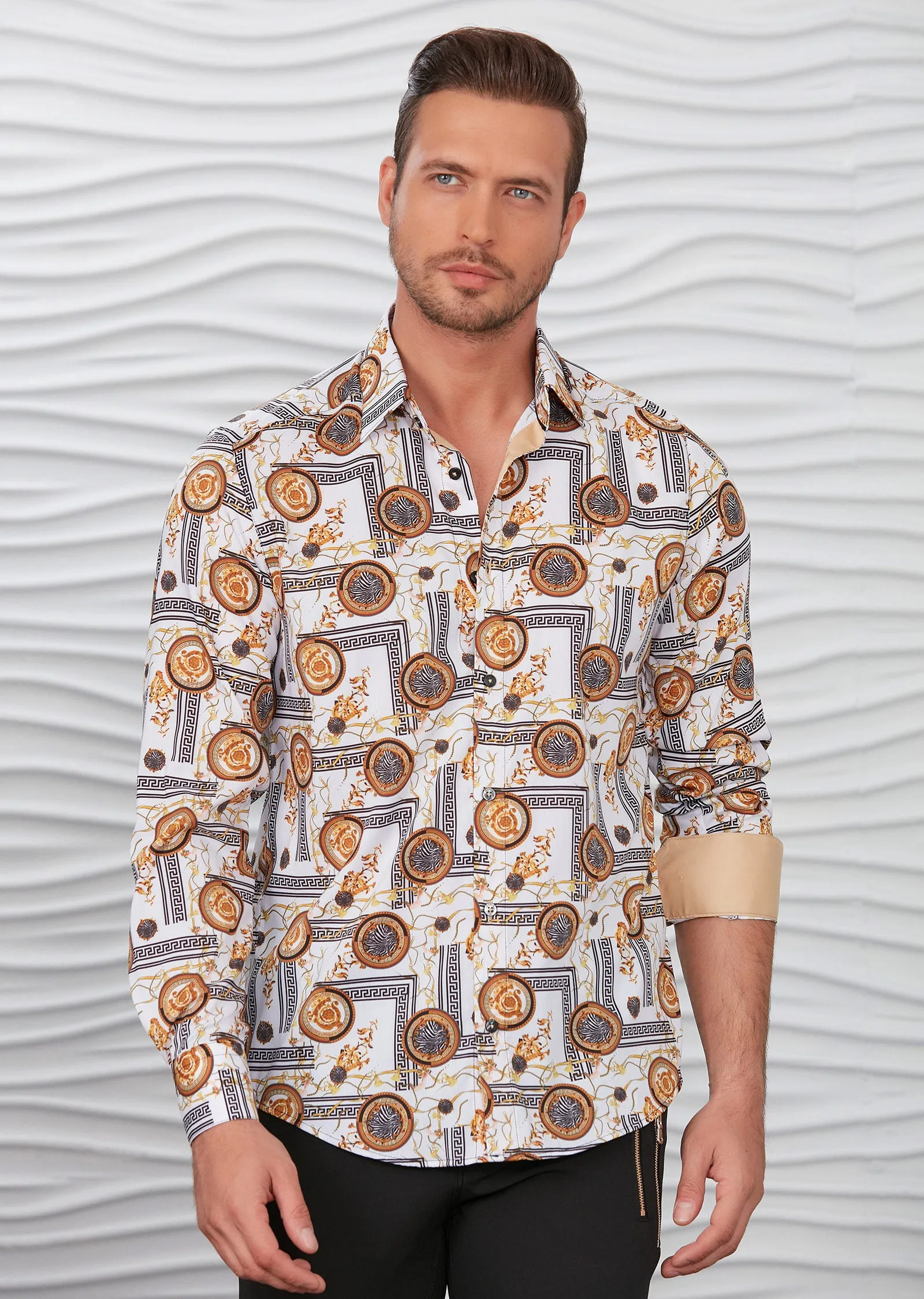 White Crest & Meander Silky Shirt
