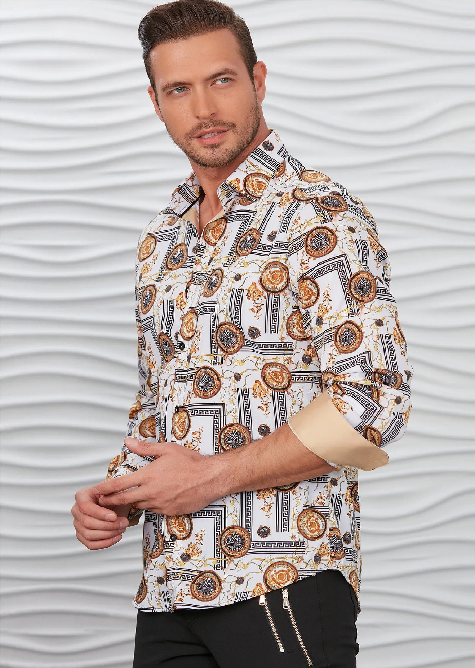 White Crest & Meander Silky Shirt
