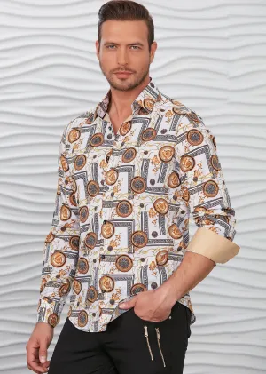 White Crest & Meander Silky Shirt