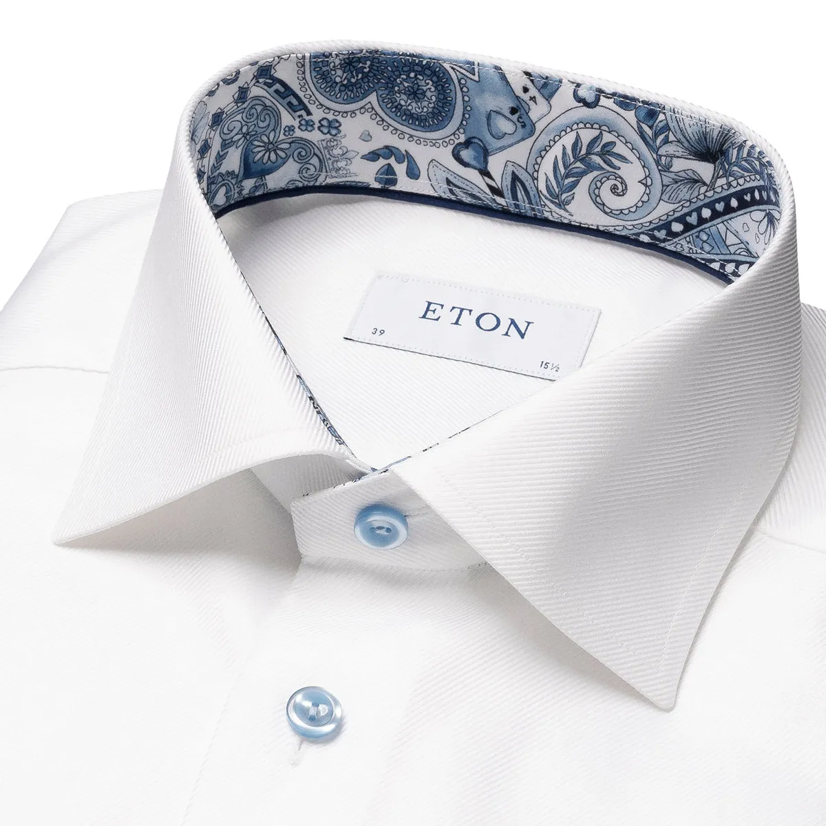 White Floral Contrast Textured Twill Contemporary Fit Shirt