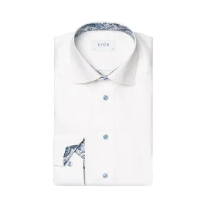 White Floral Contrast Textured Twill Contemporary Fit Shirt