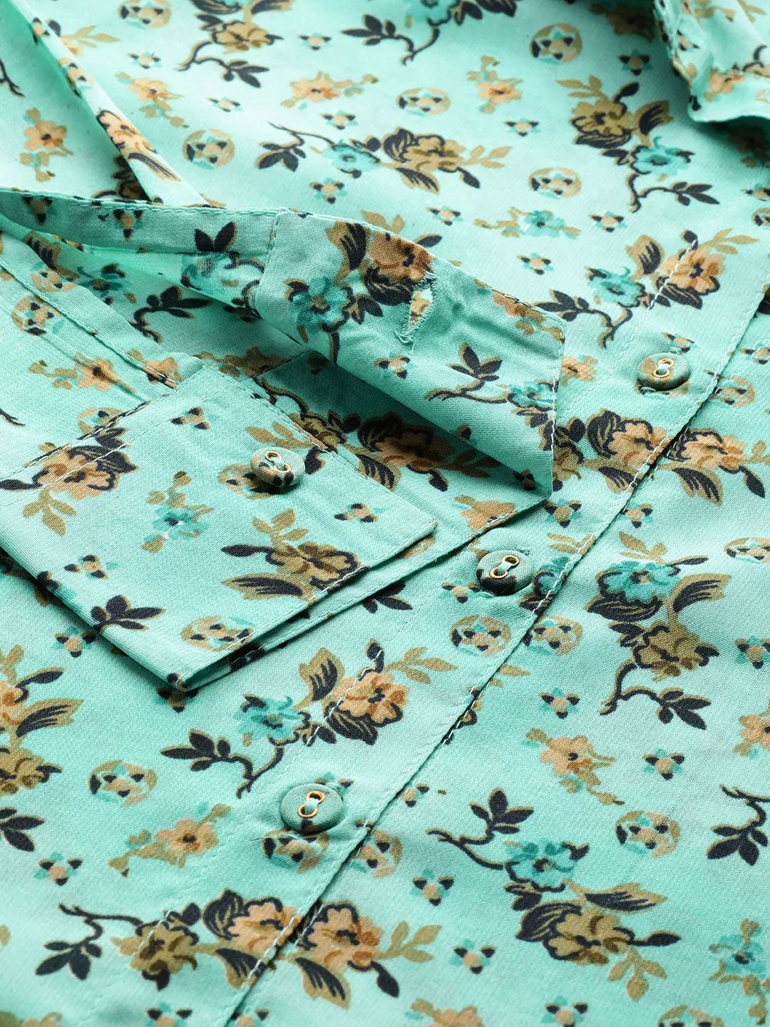 Women Floral Sky Blue Opaque Printed Casual Shirt
