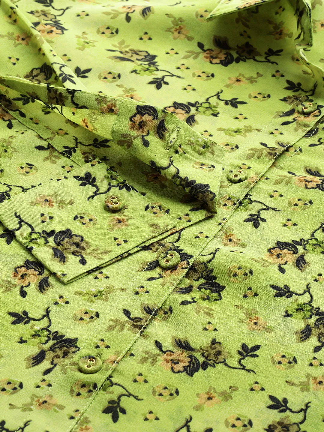 Women Floral Yellow Opaque Printed Casual Shirt