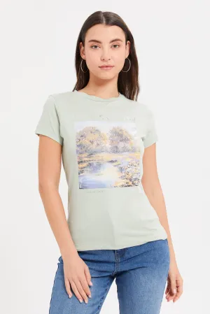 Women Mint Art Foil T-Shirt
