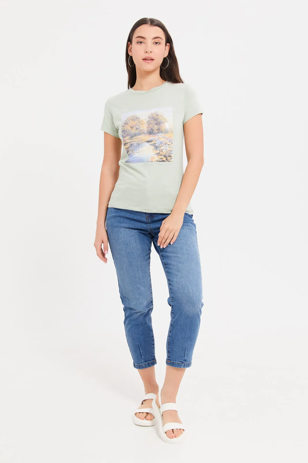 Women Mint Art Foil T-Shirt