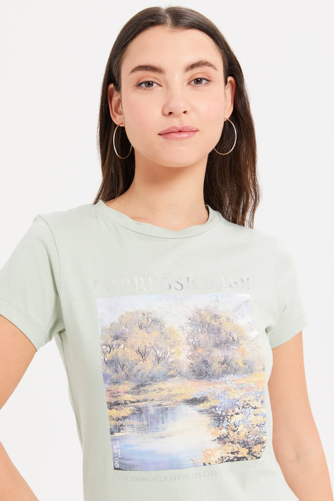 Women Mint Art Foil T-Shirt