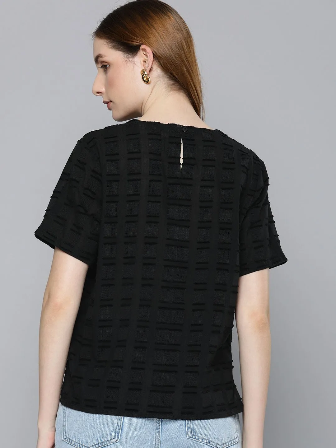 Women's Checked Round Neck T-shirt