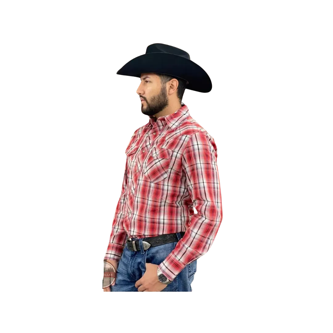 Wrangler Men's Long Sleeve Snap In Plaid Red Shirt