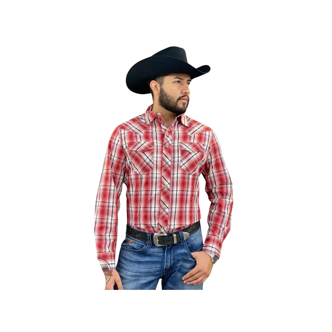 Wrangler Men's Long Sleeve Snap In Plaid Red Shirt