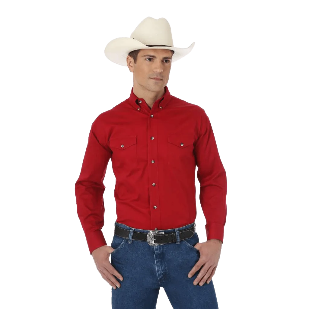 Wrangler Men's Red R Twill Long Sleeve Shirt - Big